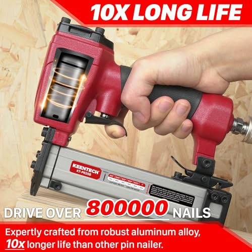 Image of KEENTECH Pneumatic Pin Nailer 23 Gauge, Pin Nail Gun with 2160pcs 5 /32 inch to 1 inch Pin Nails, Headless Air Micro Pinner with Exceptionally Low Jam Rate for Cabinets, Interior Decoration, Windows, Crafts