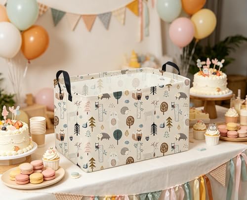 Image of Sanjiaofeng Rectangular Cute Animals Storage Baskets,Foldable Kids Toy Clothes Bins for Bedroom,Woodland Animal Basket,Books Box, Gift Basket(Tree Trunk Animals)