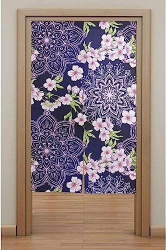 さくら 桜 のれん おしゃれ ロング 目隠し 間仕切り 綿麻, 和風 和柄 桜 花柄 暖簾 ドア カーテン 障子 戸口 居間 出入り口 玄関 小窓 リビング キッチン 台所 部屋 着替え室 洋室 和室 居酒屋 料理屋 室内 インテリア かわいい のれん棒付