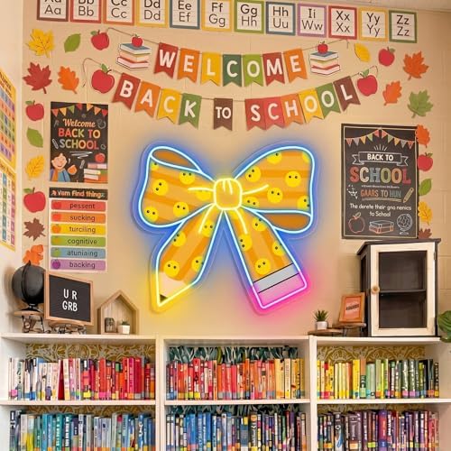 Woanger Pencil Bow Neon Sign for Classroom Reading Corner Decor - 4