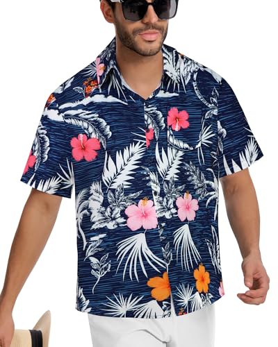 Image of Men Hawaiian Shirt Short Sleeve Summer Beach Button Down Shirts with Pocket