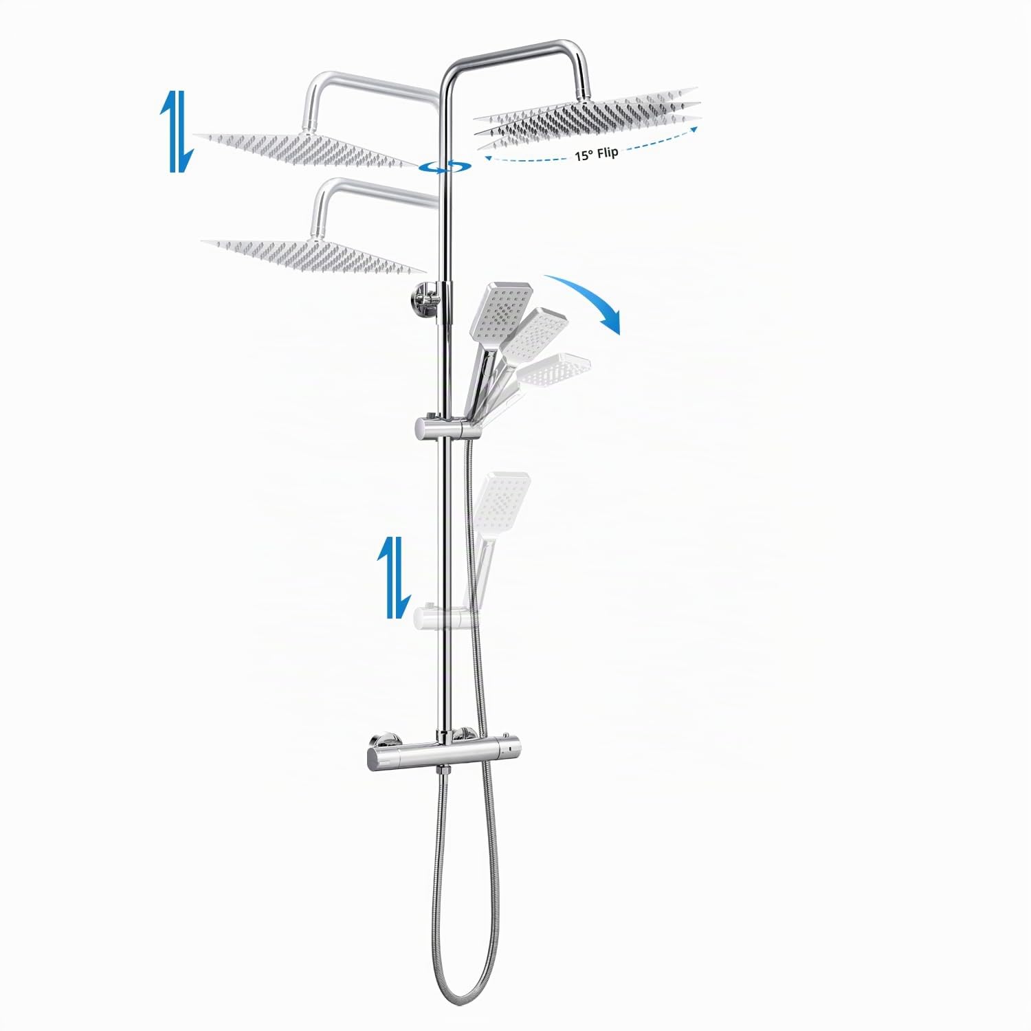 BONADE Duschsystem mit Thermostat Regendusche Duschkopf aus 304 Edelstahl, Duscharmatur Komplettset inkl. Duschthermostat, Verstellbare Wandhalterung 10 Zoll Regenbrause, Badewannenarmaturen set