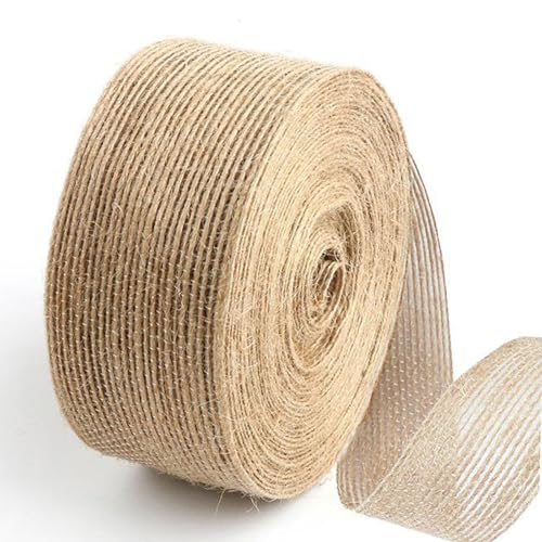 Juteband 50 mm zum Dekorieren Nähen Basteln - 10 Meter - Jute Band Juteseil für Möbel Geschenkverpackungen Gastgeschenk Handwerk für Hochzeit Feier - Burlap Band