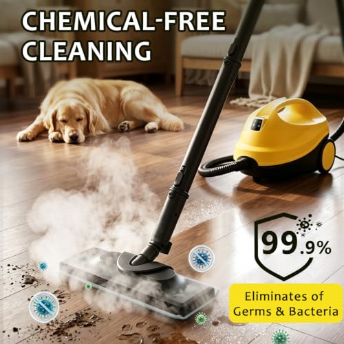 Image of 300F Steam Cleaner for Home, 4.5 Bar, With 21 Accessories | Floor, Window, Oven, Grout, Furniture| Kitchen, Bathroom| 1.5L Tank| 5M Power Cord| Steamer Cleaning| Safety Lock| Yellow