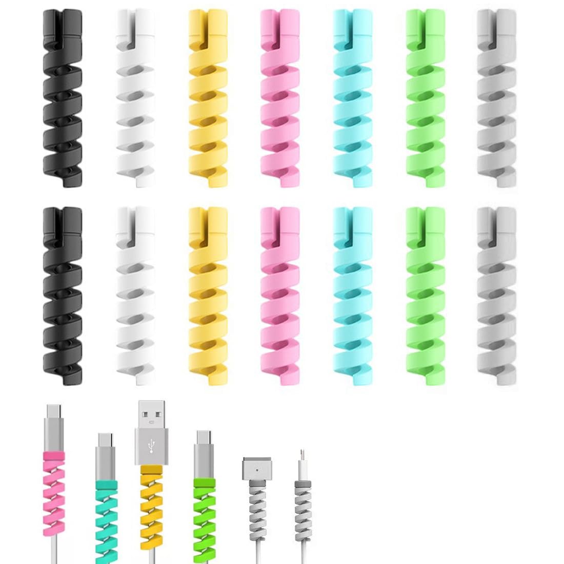 YAPKOLV 14 Stück Kabelschoner Kabel Schutz Ladegerät für Typ-C-Ladegerät Blitzladegerät Alle Handys Ladekabel Mauskabel USB-Kabel (7 Farbe)