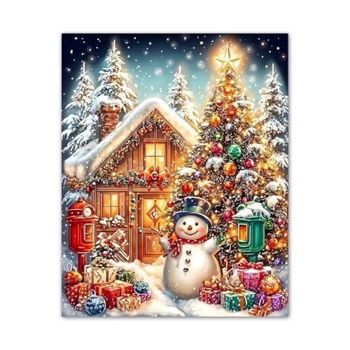 HITO Christmas Snowman Diamond Art Craft - Christmas Snowman Adult Diamond Painting Kit with All Necessary Accessories, Stress Relief Creative Project for Arts & Crafts Lovers 12x16 Inch