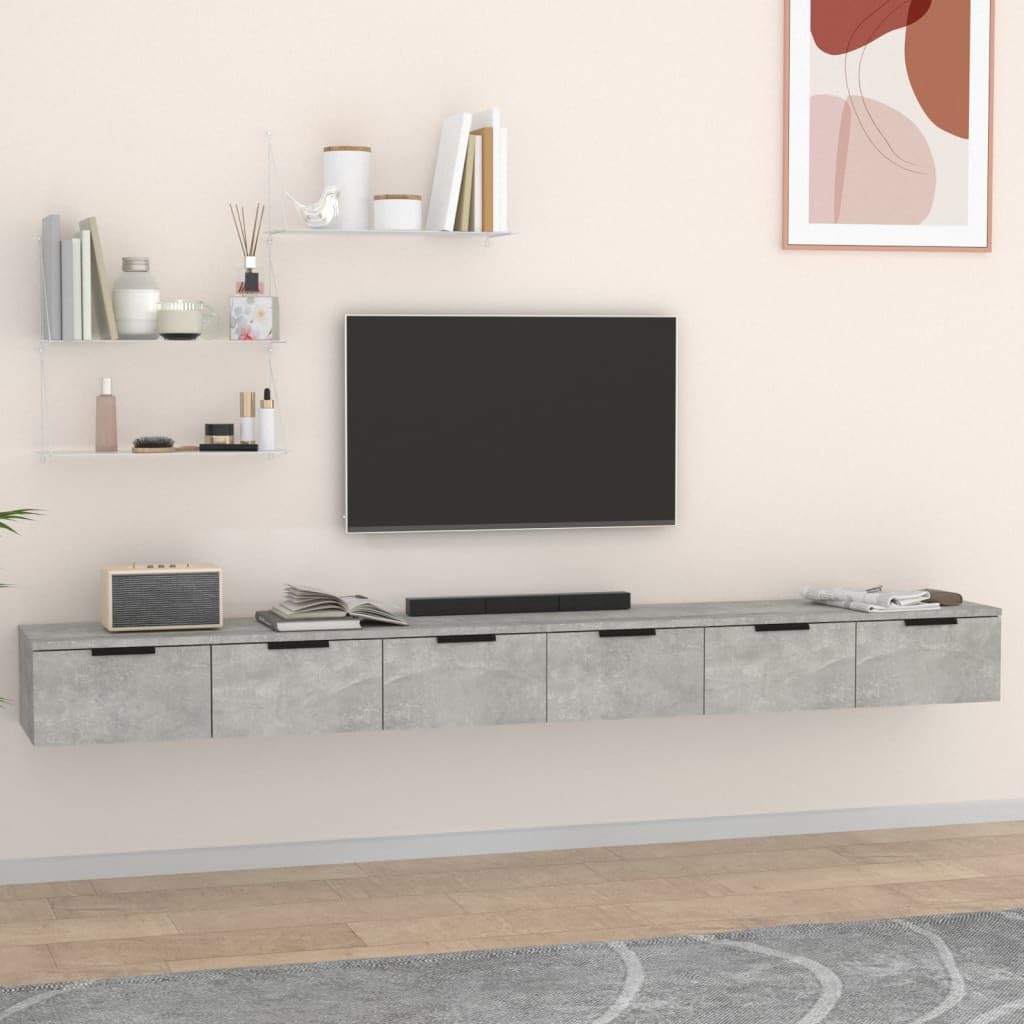 Homgoday Armarios de Pared 2 uds contrachapada Gris hormigón 102x30x20cm Estantería de Pared Colgante Flotante Almacenamiento Espacio Decoración Artículos Diarios en Familia