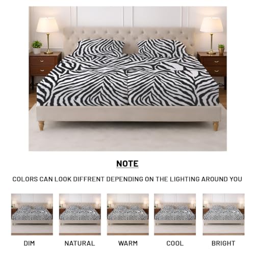 Image of SGI Split King Sheet Set for Adjustable Bed Egyptian Premium Cotton 600 Thread Count Sheets for Sleep Number Bed 15 inch Deep Pocket 5 Pc Set with 2 Twin XL Fitted Sheets Soft Breathable -Zebra Print