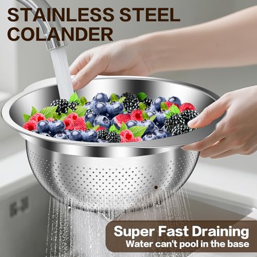 Image of Stainless Steel Strainers for Kitchen, Stainless Steel Colander, Kitchen Strainer for Pasta Fruit Veggie Hot Food, 2 Pack Strainers and Colanders(2QT & 3QT), Dishwasher Safe, Silver