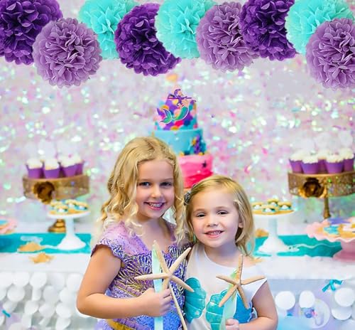 Image of Tissue Paper Pompoms Paper Flower 12 Pcs Purple,Blue Light Purple,Paper Flower Ball for Birthday Party Baby Shower Bridal Shower Party Decoration