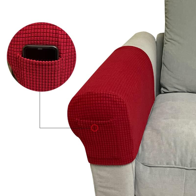2 Housses Extensibles Pour Accoudoirs De Canapé/chaise - Polyester Lavable - Taille Réglable - Couleur Rouge Bordeaux