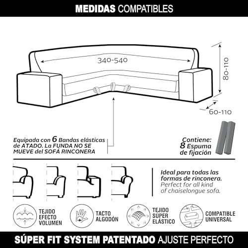 SOFASKINS super elastischer ecksofa überzug, waschbar, hochwertig, atmungsaktiv, bequem und langlebig, Sofa überzug, Einfach anzubringen, Maße (340-540 cm), Farbe Türkis