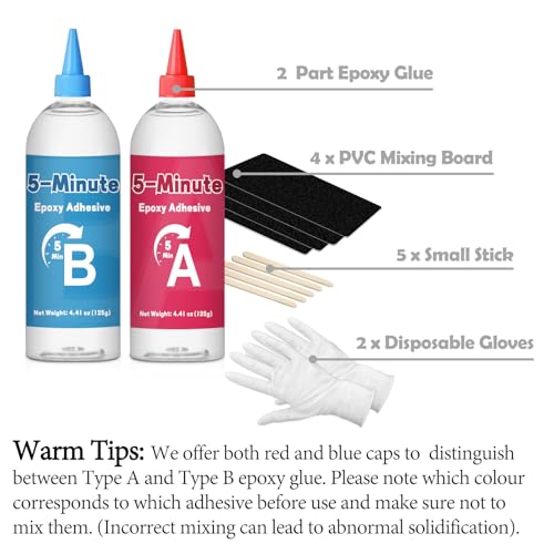 Image of Epoxy Glue - 125+125g Quick Cure 5 Minute Epoxy Adhesive - Super Tough and Durable - Clear 2 Part Epoxy Glue for Repairing Hard Plastics, Metals, Ceramics, Wood, Etc