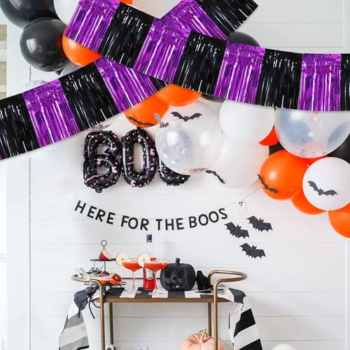 Image of BEISHIDA Black Purple Fringe Garland Banner 30ft Wall Tinsel Foil Streamers | 3Pack,Hanging Shiny tinsel Metallic garland for graduation,Car floats,Bridal shower,Wedding,Birthday,Halloween,Christmas