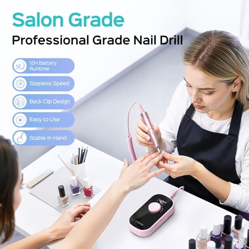 COSLUS Professional Rechargeable Electric Nail Drill 40000 RPM, Portable Nail File with Storage Stand for Acrylic Gel Polishing Removing - Easy to Use for Women, Manicure at Home DIY or Salon, Pink - Image 5