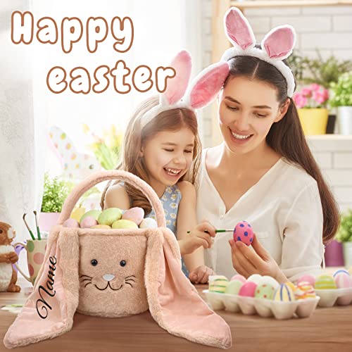 Amidaky Personalized Easter Bunny Bag For Kids Plush Easter Basket Buckets With Custom Name Embroidery Long Ear Candy Gifts For Boys Girls Brown #TOP4