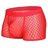 Dinnesis Sexy Unterwäsche Herren Netzgarn Durchsichtige Boxershorts Dessous für Sex Männer Transparent Soft Mesh Gaze Kurze Trunks U Konvexe Tasche große Boxer Shorts Tanga Herren Spitze Man Packung