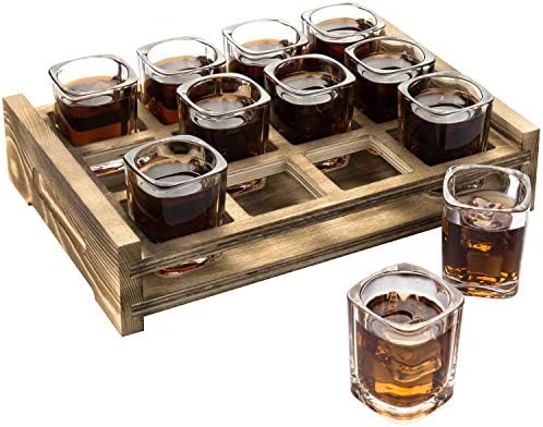 MyGift Shot Glass Serving Set Includes 12 Square Shot Glasses and...