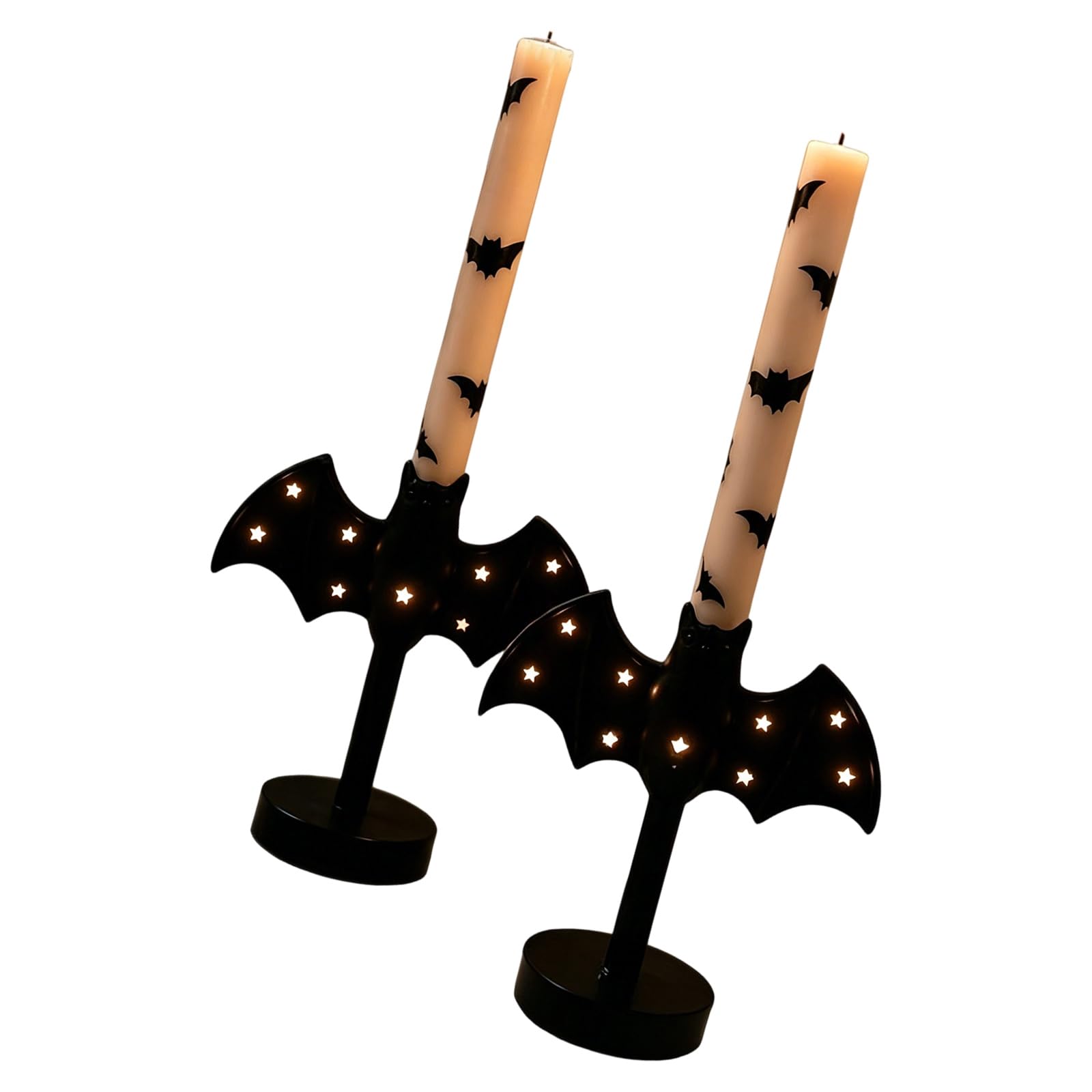 Seasonal Bat Candlestick Decor for Mantel and Shelf Display, Halloween Tabletop Holder in PET with Freestanding Round Base, 1 Piece Bat Candlestick Holder with Led Light Gothic Dark Table Decor