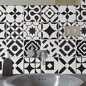 WALPLUS 24 stuks 15 x 15 cm ross zwart en wit wandtegels stickers afpellen en plakken backsplash stickers home decor…