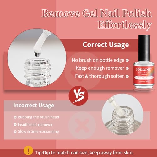 Image of JODSONE Professional Gel Nail Polish Remover Kit:3Pcs Quick 15ML Gel Nail Polish Remover,2 Sanding Strips and Steel Pushers,Complete with Professional and Highly Efficient Tools,Safe Remove at Home