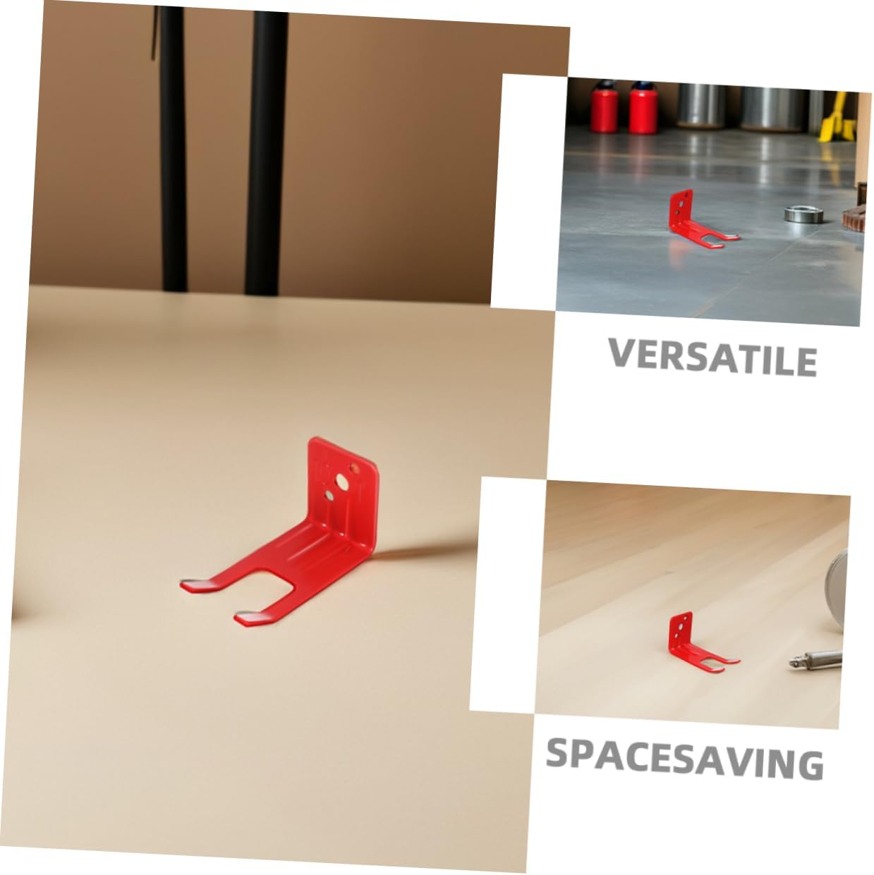 Fire Extinguisher Wall Mount Brackets Red Metal Holders with Slot Mechanism for Secure Dry Chemical Extinguisher Installation Various Walls Space-Saving Fire Safety Holder