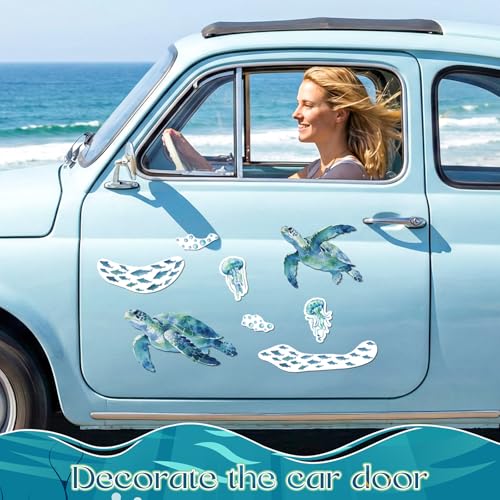 Imán decorativo grande tortuga marina acuarela set 8 pzas miniatura 5