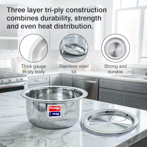 Image of Prestige 18cm /1.9L Tri-Ply Stainless Steel Tope with Lid|Gas and Induction Compatible| Even Heat Distribution|Strong and Durable| 5 Years Warranty