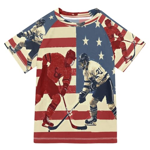 Boys Short Sleeve T-Shirts America Hockey Sport Rashguard Kids Swim Shirts Sun UPF 50+ Multicoloured