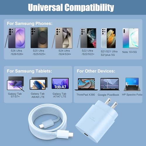 Cargador Android USB C de 25W y cable Tipo C para Samsung Note 20 Azul 3
