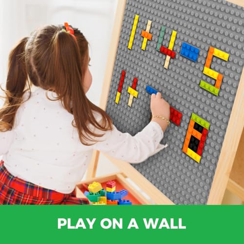 Image of Lekebaby 8 Pack Peel and Stick Building Base Plates, 10 inchx10 inch Classic Self-Adhesive Building Boards - 100% Compatible with Major Brands of Toy Building Sets,Sturdy Stacking Play Table Top, Grey