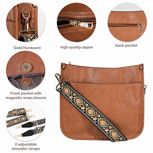 Cross Body Bag Purses For Women With Guitar Strap, Trendy Vegan Faux Leather Shoulder Bag Designer Handbag With 2 Strap (Brown) #TOP4