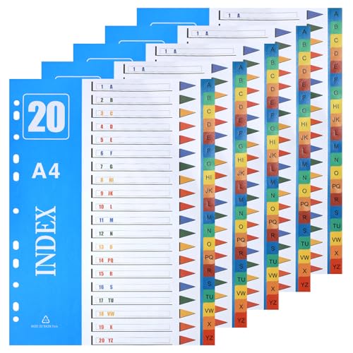 XHDA A-Z Part A4 Dividers 5 Pack Multi-Colour 11-Hole Index