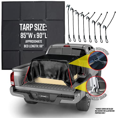 Spider STT2221B-2 Pickup Truck Bed Tarp (7’1 Inch W X 7’6 Inch L) - Heavy Duty Black Solid Waterproof Cargo Net Cover thumb #1