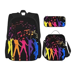 Dance With Music Print Rugzak voor Jongens Tieners Boekentas Reizen Dagrugzak, Lunch Bag en Potlood Case combinatie