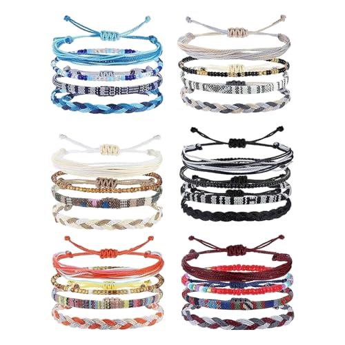 YMTWSRY 24 bracciali dell'amicizia, regolabili, realizzati a mano, in tessuto, stile boho, per uomo e donna