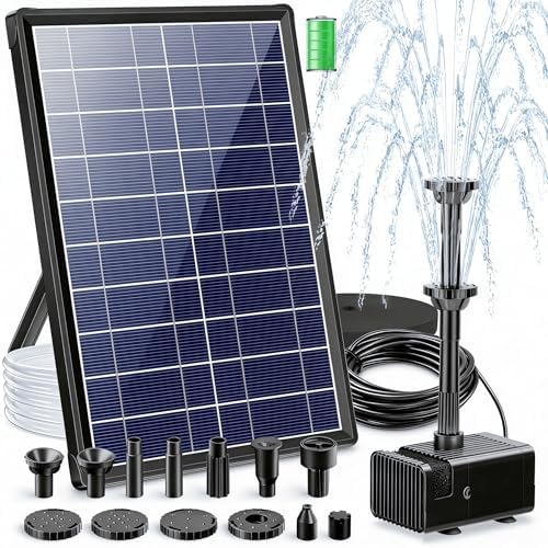 Biling 7,5W Solar Springbrunnen für Außen mit 3600mAh Akku bis 600 L Teiche | Leise 300l/h Teichpumpe Solar mit Reserveakku, 8 Düsen Solarbrunnen für Draussen DIY Gartenteiche Wass