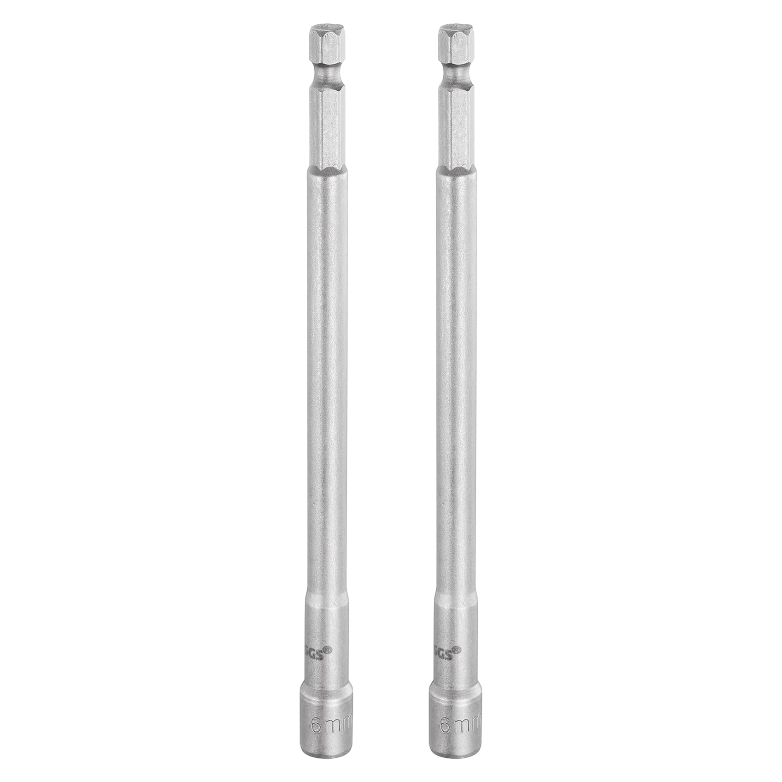 sourcing map 2pcs Nut Driver Drill Bit 6mm Metric Socket 1/4" Hex Shank 5.91" (150mm) Long Magnetic 6-Point Sockets Quick Change CR-V Steel Bolt Setters for Power Drill Drivers
