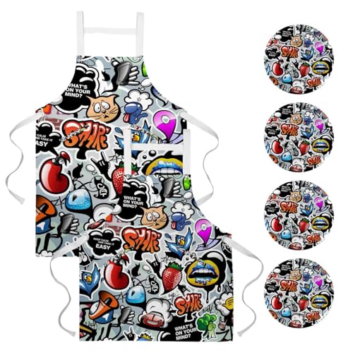 Tablier de serveuse lot de 2 au motif graffiti coloré idéal pour la pâtisserie maison