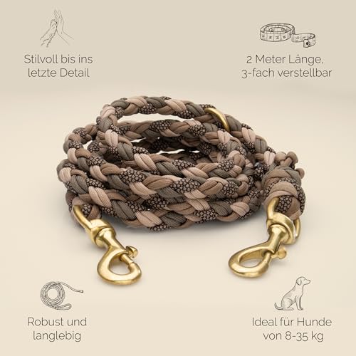 Tailoir Hundeleine 2m geflochten - Leine Hund, Mittelgroße - Große Hunde, Leine verstellbar, Hundeleinen, Dog Leash Führleine, Bissfeste Hundeleine zum Umhängen, Trainingsleine, Freihandleine Paracord