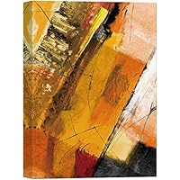 SIGNWIN Canvas Wall Art Bright Orange, Yellow, Black and Red Color Blocks and Lines Abstract Brushstroke Oil Painting Minimalism Modern Closeup for Living Room, Bedroom, Office - 12x18 inches