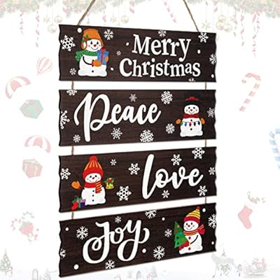 4 Pieces Christmas Wood Hanging Signs Christmas Tree Wooden Irregular Decor Xmas Joy Peace Wood Square Hanging Sign for Indoor Outdoor Christmas Party Hanging Decoration (Snowman Style)