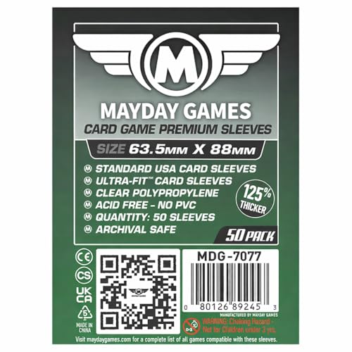 MayDay Games 63.5x88mm Card Sleeves Premium Bundle (4x50 Pack 200 Sleeves) 90 Micron Clear Polypropylene Acid-Free & PVC-Free Board Game Card Protection SKU MDG-7077