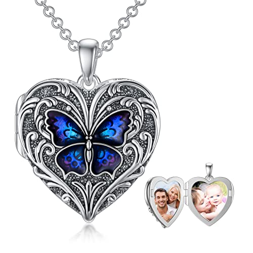 SOULMEET Personalized Vintage Sunflower/Butterfly/Bee Locket Sterling Silver/Gold Locket Necklace That Holds 1 or 2 Pictures Memorial Insects Photo Locket Custom Any Photo Healing Gift