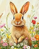 Xpdnmilq 5D-Diamant Kunst Malset DIY Diamantgemälde für Kinder und Erwachsene geeignet für die Dekoration zu Hause und im Büro – Süßes Kaninchen – 40x50cm
