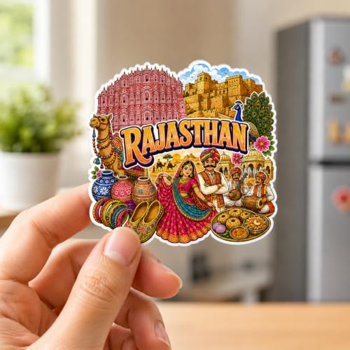 Image of Zesta Wooden Fridge Magnets Set | Refrigerator Decor Magnets for Kitchen | India Souvenir Fridge Magnet Collection | Wooden Magnet for Fridge Door Decoration (Rajasthan)