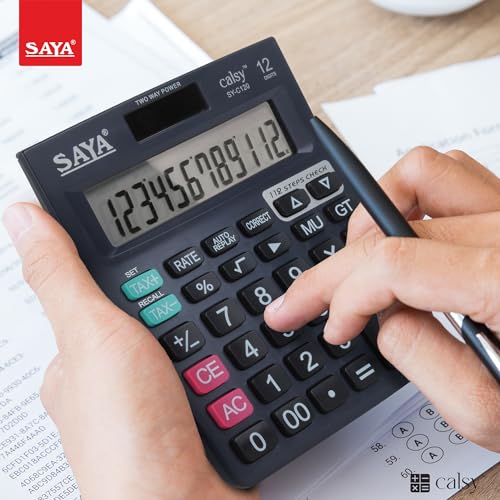 Image of Saya SY-C120 Check and Correct Classic Desktop Calculator | Ergonomic Design - Ideal for Office Supplies | School Supplies| 3 Year Warranty