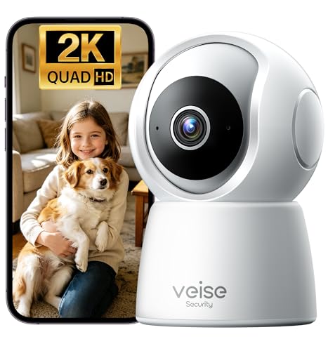 Veise 2K Indoor Camera for Home Security 360 Wireless WiFi Pet & Baby Monitor with Phone App AI Motion Detection 2-Way Audio Night Vision SD/Cloud Storage Works with Alexa & Google Home 2.4GHz