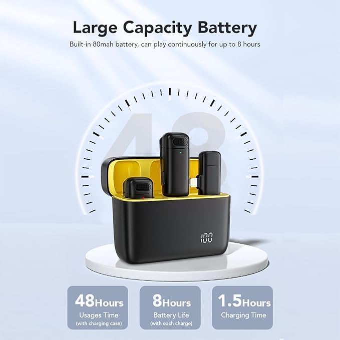 Image of Omnidirectional Wireless Lavalier Microphone for Android /iPhone 3 in 1 Collar Mic with USB-C & Lightning Plug | Rechargeable Wireless Mini Portable Bluetooth Speaker with Microphone (Yellow-K13)