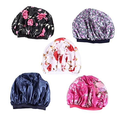 FRCOLOR サテン製広 女性用弾性マスク 寝る時やシャワー用 快適な通気性 家用サロン必需品 ネイビーブルー